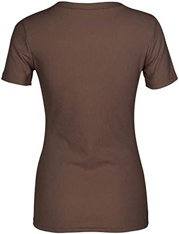 Camiseta feminina Mulheres V Caminho de pescoço Encontrado camiseta apertada Camisa de manga curta de malha básica