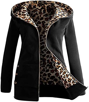 Jaqueta feminina com capuz Winter Winter Plus Velvet Jackes mais grossos femininos, além de jaquetas com zíper de leopardo,
