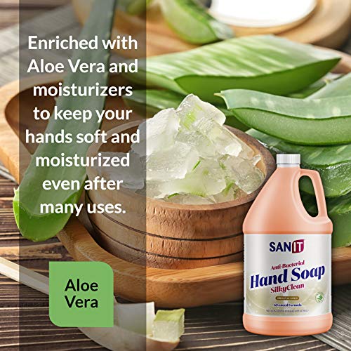 Sanit Silky Clean Antibacterial Liquid Gel Manth Soap Soap - Fórmula avançada com óleo de coco e aloe vera - Toda a lavagem