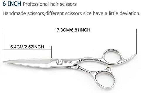 Tesoura de corte de cabelo de 6 polegadas e tesoura de tesoura de 6 polegadas, tesoura barbeira tesoura Kinsaro Scissors