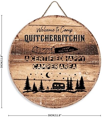 Bem -vindo ao acampamento Quitcherbitchin pendurado placar de madeira Funnyhouse Camper Trailers Trailers Decorações