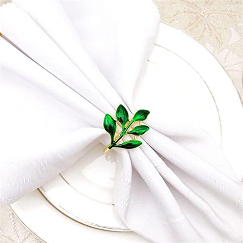 Zhuhw 12pcs/folha verde guardinha fivela de fivela de metal link do dia da festa de desktop anel de guardanapo de decoração