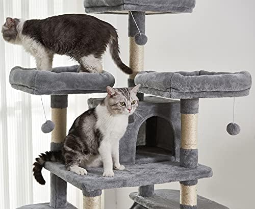 Torre de gato, 67 polegadas de gato de vários níveis, árvore de gatos para gatos grandes com postes de arranhões cobertos de sisal, plataforma acolchoada, rede e condomínio, para atividades internas relaxando