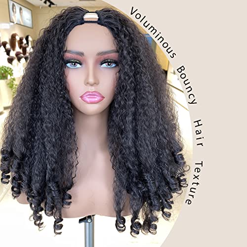 Nova textura de cabelo sintético de peruca Afro Curly V Part com cachos exclusivos na ponta de 20 polegadas de 20 polegadas