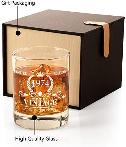 Triwol 1974 Presentes de aniversário de 49 anos para homens, Glass de uísque vintage 49 presentes de aniversário para pai,
