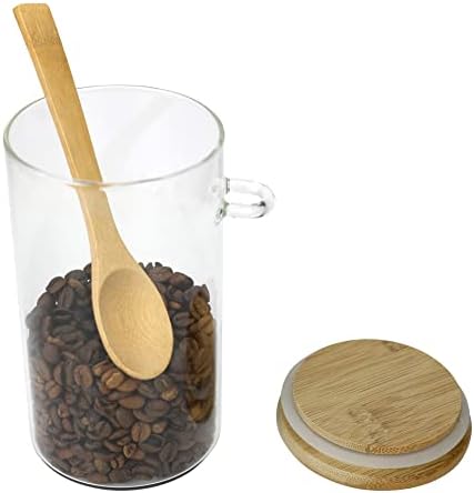 Jarros de vidro Eiks com tampas de bambu e colher, vasilhas herméticas claras para armazenar sais de chá de feijão de café de