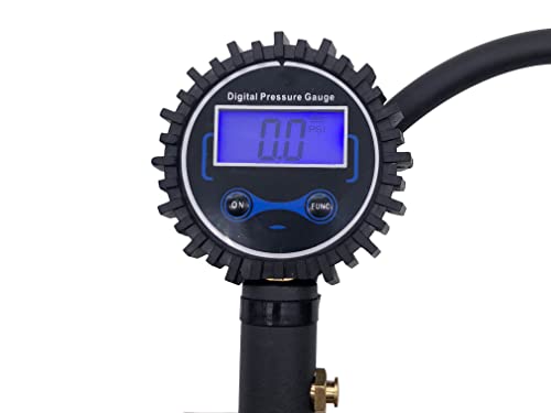 Inflato/medidor de pressão dos pneus digitais, ponta de ar de 200 psi, 4 unidades de medição, baterias, teflon, 1/4npt incluído,
