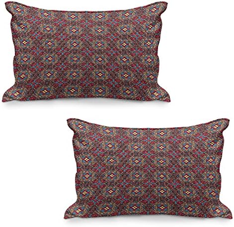 Ambesonne vintage acolchoado na capa de travesseiro, padrão retro vívido de cor sudeste oriental com imagem geométrica de