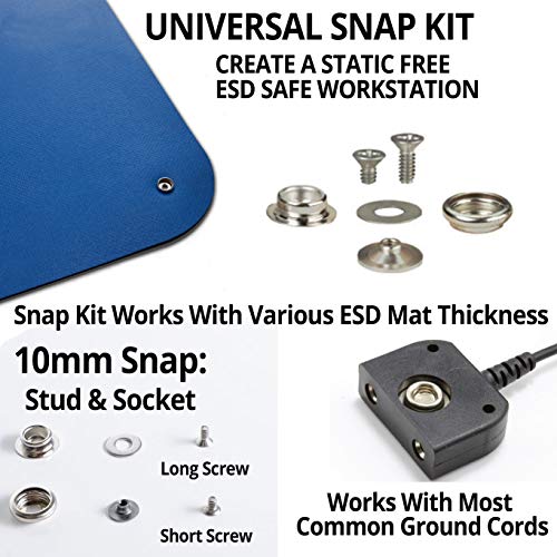 Kit Snap Universal Snap Care Static para mesa ESD, tapetes de piso ESD - Snaps de 10 mm - fácil de instalar - se encaixa em todos os tamanhos - pacote de 2