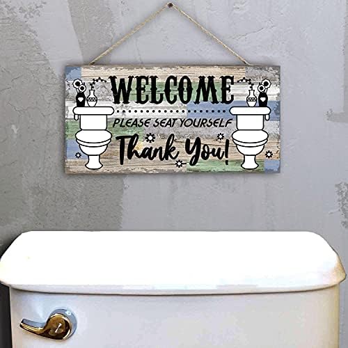 Vizuzi Welcome Sign, por favor, sente -se, engraçado decoração de banheiro de convidado