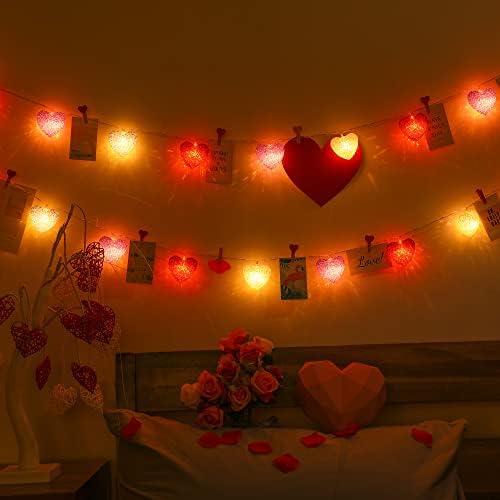 Hiboom Decorações do dia dos namorados Luzes de coração, 8 modos Coração Luzes de cordas de coração operado com timer remoto para