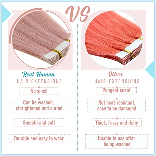 Salvar extensões de cabelo Fita de fita em extensões de cabelo de cabelo humano real rosa 12 polegadas 20g/10pcs e fita rosa quente