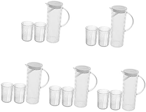 Upkoch 5 conjuntos de garrafas de água fria conjunta de limonada copos de arremessadores de plástico com tampa de vidro jarra