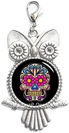 HandcraftDecorações de crânio Owl Zipper Pull, jóias de caveira Mulheres, Pull de zíper do Halloween Owl, Pull feminino
