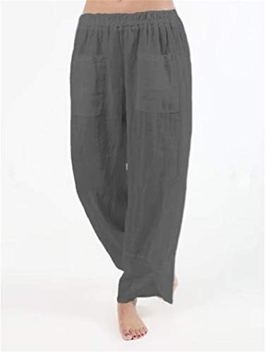 Andongnywell Women Wide perna Polêncio cintura elástica, calça de linho de algodão Louse de pijamas de viagem de