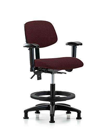 Labtech Seating LT42493 Cadeira de bancada média, tecido, base de nylon - inclinação, braços, anel de pé preto, desliza,
