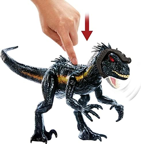 Jurassic World Track N Ataque Figura de dinossauro Indoraptor com equipamentos de rastreamento e 3 recursos de ataque, além de