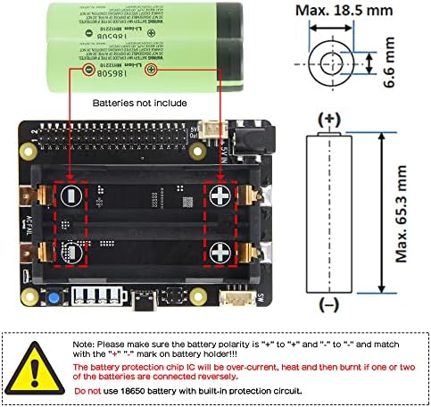 Geekworm Raspberry Pi UPS, X728 V1.3 18650 UPS & Power Management Board+X708-A1 Titular de bateria 18650 para Raspberry Pi 4b/3b+/3b