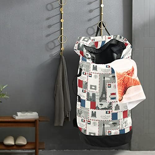 Mochila de lavanderia lavável MnSruu Mochila grande bolsa de roupas sujas com alças de alça de ombro ajustáveis, Paris Envelope