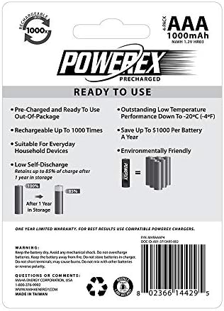 Powerex Pré -precarregada Baterias AAA NIMH - 4 -PACK