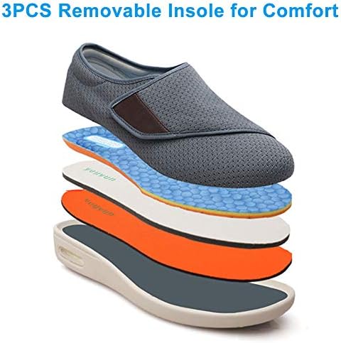 Sapatos de edema diabéticos de diabéticos homens estendidos com tênis leves leves, fáceis com três pares de insoles de apoio