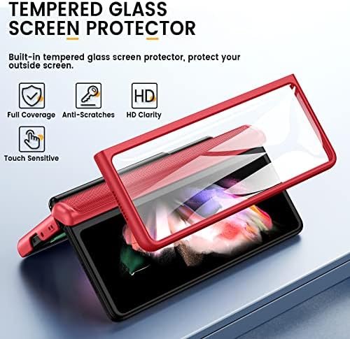Caka Case Compatível para Galaxy Z dobra 3 estojo com proteção contra proteção do kickstand S Pen Solder construída em protetor de tela de vidro temperado, caso semi-automático para Samsung Z Fold 3 5g 2021