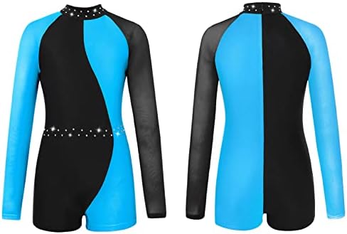 Yuumin Kids Girls Ginástica Leotards Mesh Mesh Slave Longa unitário unitário de roupas de trabalho ativo zíper Bodysuit de costas