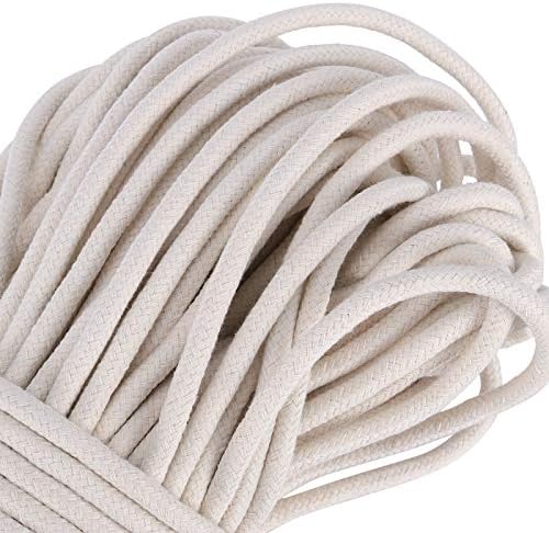 Zeonhak 1/4 de polegada x 164 pés de algodão natural corda de algodão, varal de artesanato branco cordão pesado parede pendurada corda de tricô de ladequ
