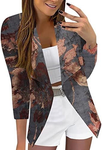 Jaqueta para mulheres casuais 3/4 de manga de colarinho entalhado no traje frontal cardigan cartigo ladries casaco