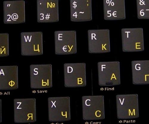 Layout de etiquetas de teclado de teclado não transparente russo espanhol russo no fundo preto