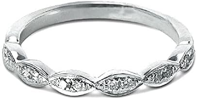 Abhi criou um diamante branco redondo White 925 prata esterlina 14k ouro branco sobre diamante anel de casamento de meia banda
