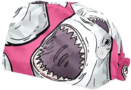 2 PCs Capinha de trabalho ajustável com botão, Sharks Padrão Campa Cirúrgica Banda Sluta, Chapéus de Back