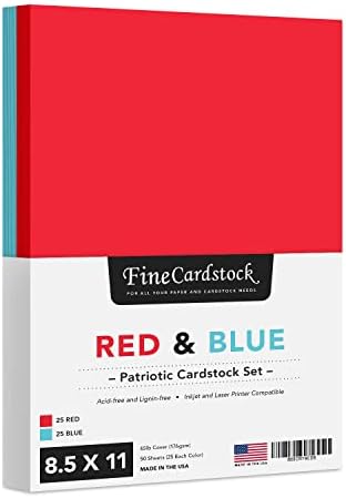 Papel de estoque de cartões coloridos patrióticos, American Red & Blue 8,5 x 11 Cardstock colorido para 4 de julho, Saudações