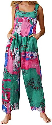 Macacão de moda LCEPCY para mulheres étnicas Floral Print Button Straps Rompers Baggy Long Pants Playship com bolsos