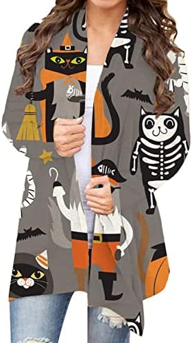 Halloween Cardigan Pumpkin Pump de Halloween Pump de manga longa Aberta frontal de camisola de maior tamanho de camisola Top Juniors