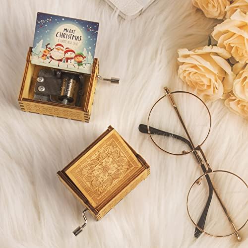 Caixa de música, desejamos a você um Feliz Natal Vintage Gravado Wood Music Box Presente para filha/esposa/marido/amigos,
