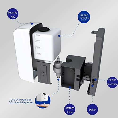 LATT Automático Distribuidor de Sinitalizador de Mão Automático Montado com Parede, Distribuidor de Sabão Comercial Sem Touch, Distribuidor de Bombas de Bombas Reabastecível para Mãos de Mãos para Restaurante Escola de Hotel de Cozinha, 33 onças/1000ml