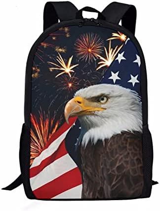 UNICEU American Bald Eagle USA Print de mochila personalizada para crianças, 17 polegadas de laptop de laptop Daypack Daypack