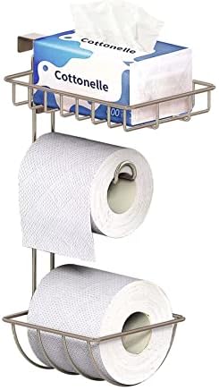 Por cima do tanque titular do papel higiênico Suporte de tecido 2 rolos papel 1 cesta para armazenamento e organização do banheiro