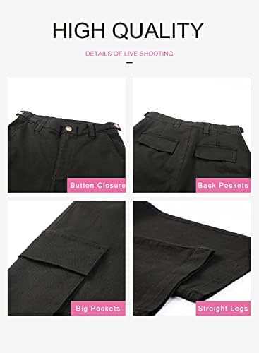 Avaliar calças de carga feminina casual com cintura alta alta perna reta calças folgadas calças com bolsos
