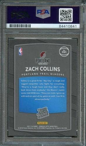 2017-18 Donruss Optic 191 Zach Collins assinado Card AUT0 10 PSA SLABBED RC BLAZE - BASQUETEBLEBLEBLEBT CARTS DE ROOKIE