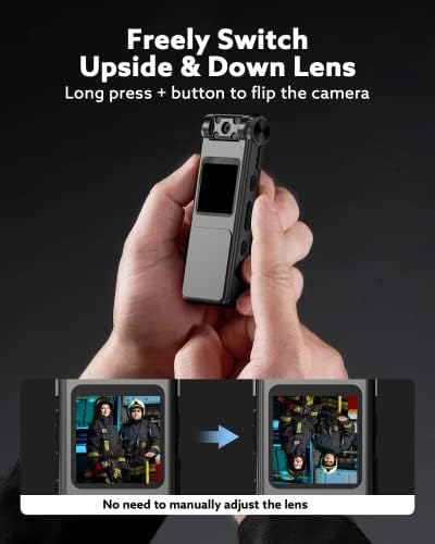 Losfom Z06 Câmera corporal rotativa, câmera de 1080p HD desgastada com memória de 64g, câmera montada no corpo com visão