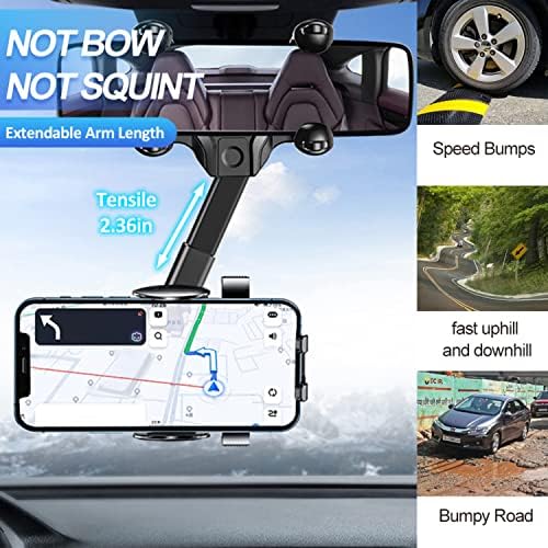 Jocosa Car Mirror Retrovisor Phone Phone Mount for Car, Universal 360 ° Rotatável e suporte GPS multifuncional ajustável retrátil para todos os telefones celulares se encaixa na maioria dos carros