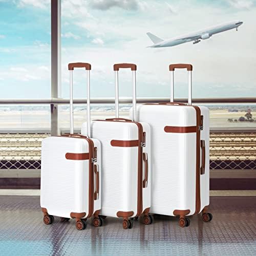 Ling Rui Bagage Sets com TSA aprovada e leve, uma concha dura viagens grandes rolando malas com rodas giratórias, branco