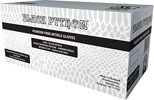 Black Python HD 8 mil luvas descartáveis ​​de nitrila, látex e pó livre, industrial, textura de diamante elevada,