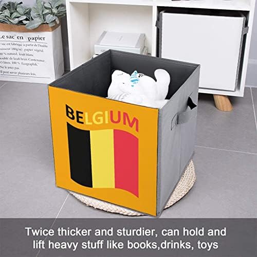 Bandeira da Bélgica PU Couather Bins de armazenamento colapsável Cesta de organizadores de cubos com alças