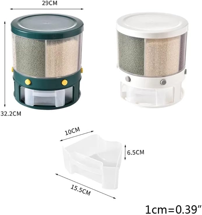 Dispensador de arroz Baihogi, dispensador de grãos rotativos de 6 grades, balde de armazenamento de arroz visível e redondo
