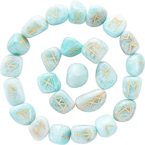 Stones da Rune ite Zaicus - Runas de pedra preciosa para iniciantes cura Kit de cristal Alfabeto Pedras de adivinhação ferramentas