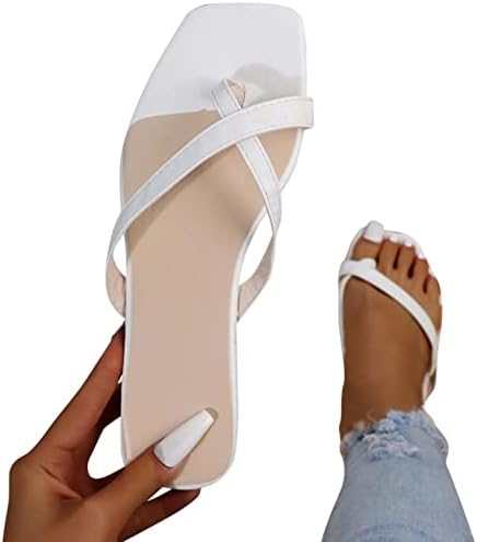 Sandálias Zspzx para mulheres Vestor verão deslize no topo conforto sandálias planas clipe dedo couro clássico confortável chinelos macios de estilo romano sandálias casuais no verão de praia chinelos chinelos