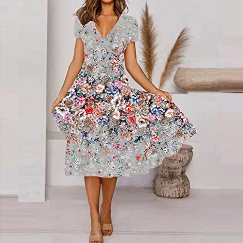 Vestidos de camisa de manga curta Oplxuo para mulheres Plus Size V Dress Floral Print 2023 Vestido Midi Casual Casual Fit